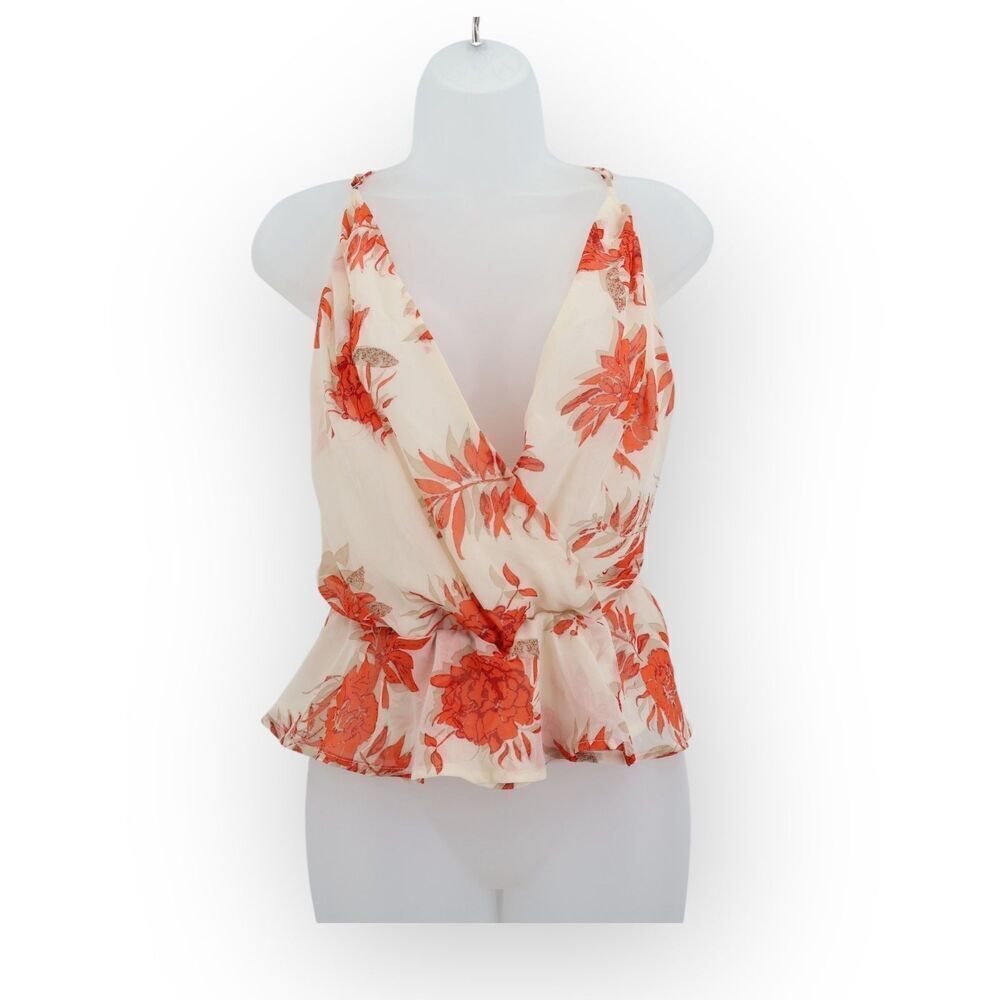 ASTR THE LABEL Ivory Strappy Floral Cami Blouse Size Large NWT Peplum Top